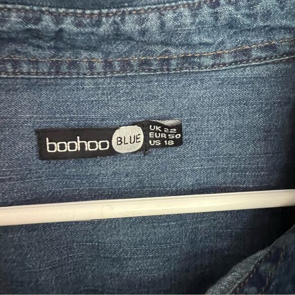 Boohoo Blue Denim Button Down Tunic Shirt Long Length Plus Size 18 Jean - Picture 4 of 6